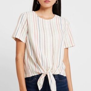 Madewell Women's Rainbow Stripe Short Sleeve
Button-Back Tie Tee Top extra small